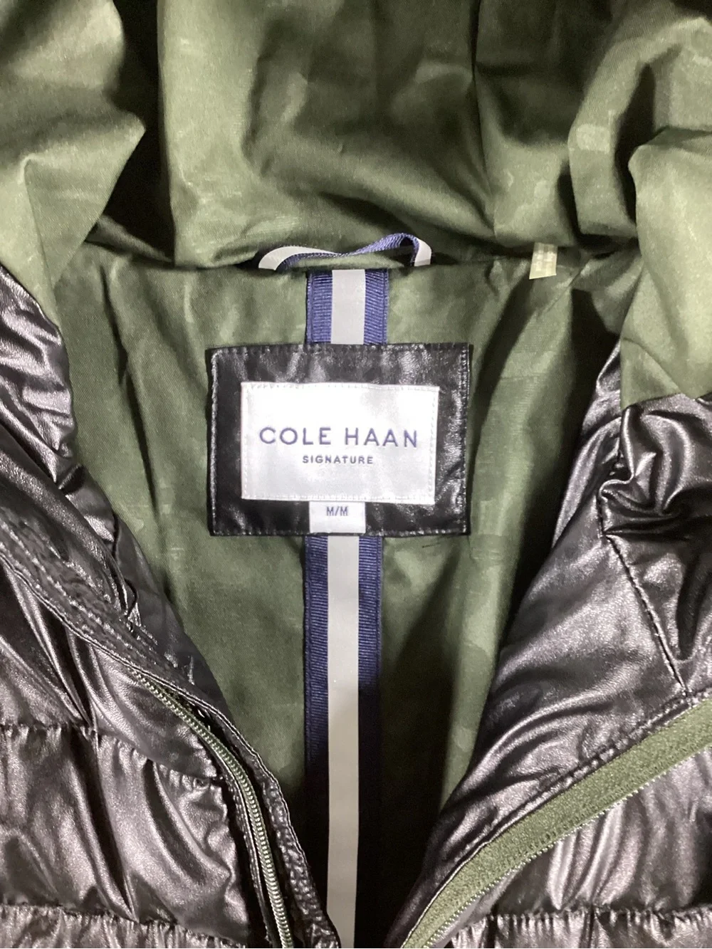 Cole Haan Black Quilted Faux Leather Hooded Puffer Jacket